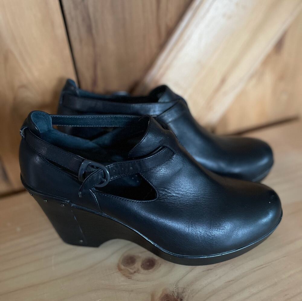 Ladies Dansko Franka Black Leather Heel Ankle Boot EU 39 US 8.5 9
